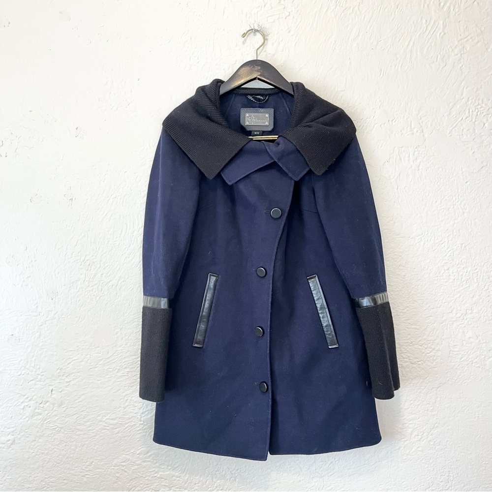 Mackage Wool Jacket Peacoat Navy Blue Black Leather Medium M